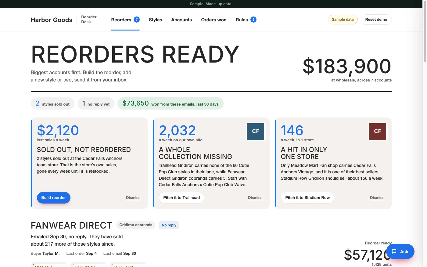 Reorder Desk: See what is running low and how much to reorder.